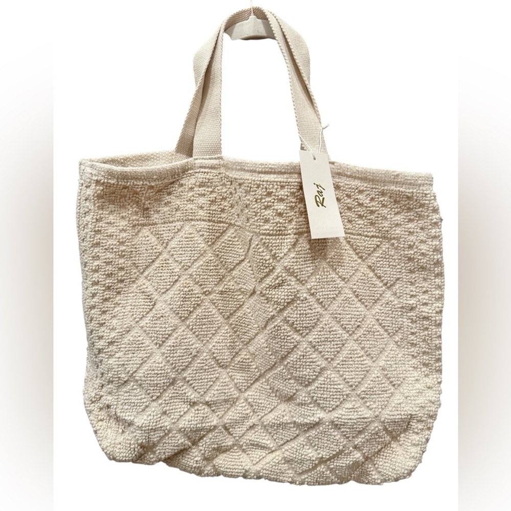 NWT RAJ-Anthropologie Textured Chenille‎ Tote – Cream Diamond Pattern